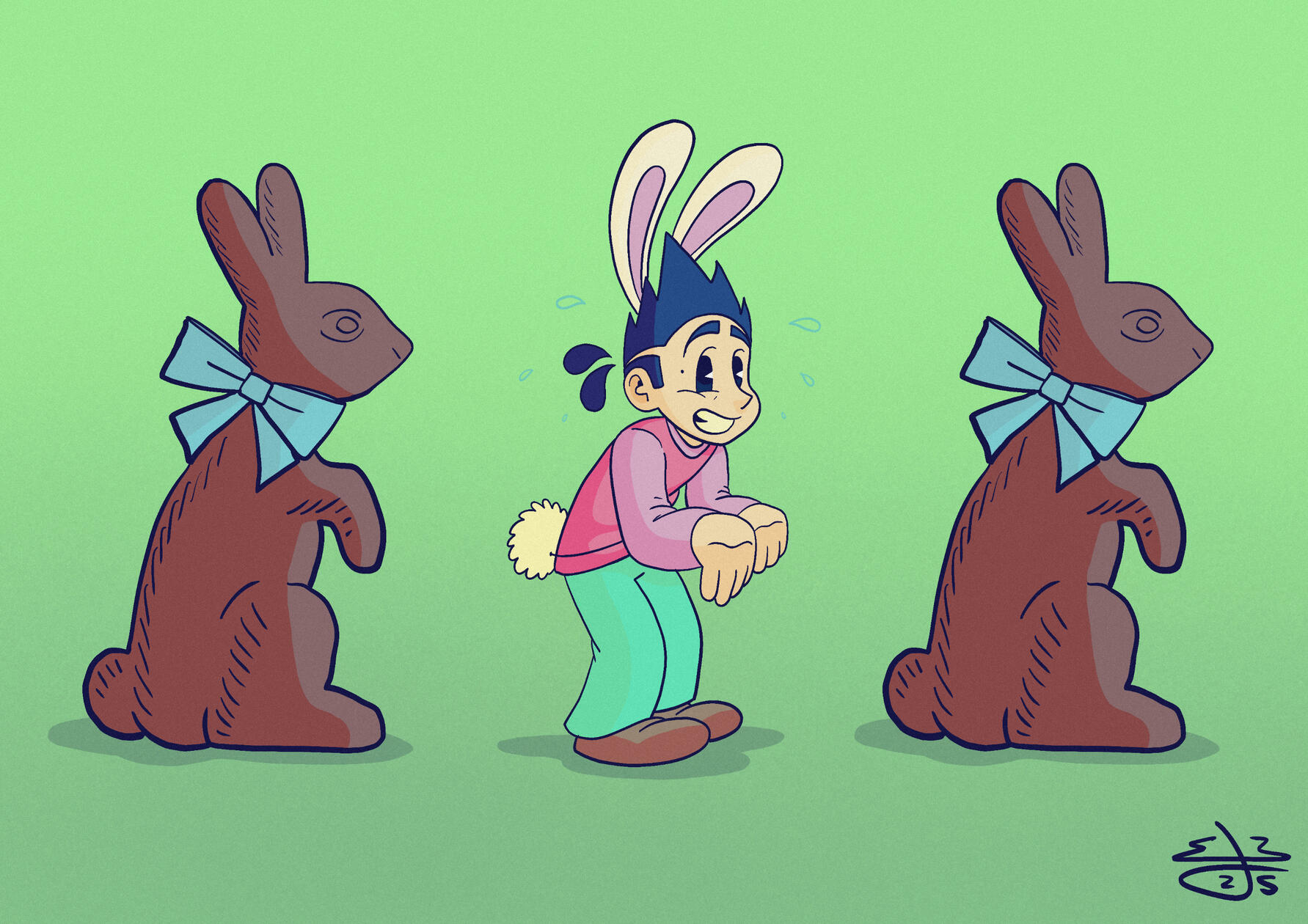 Little ol’ Murphy tries his best to fit in with his chocolate rabbit friends he has made…